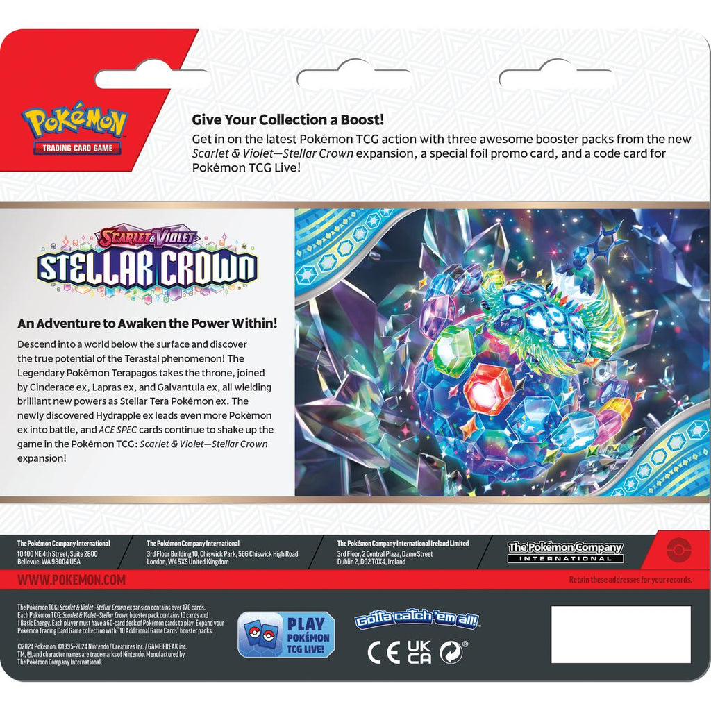 Pokemon Scarlet and Violet - Stellar Crown 3-Pack Blister Trading Cards