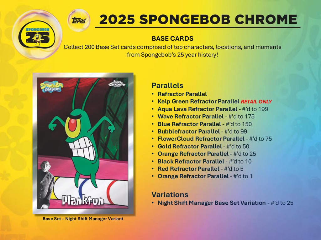 2025 Topps Chrome Spongebob Squarepants 25th Anniversary Blaster Trading Cards