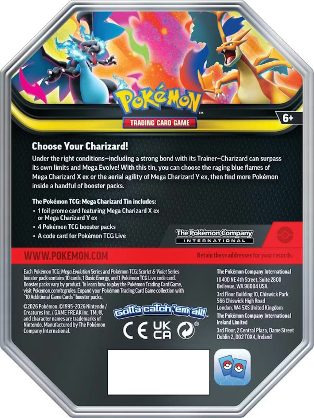 Pokemon Mega Charizard Tin Trading Cards