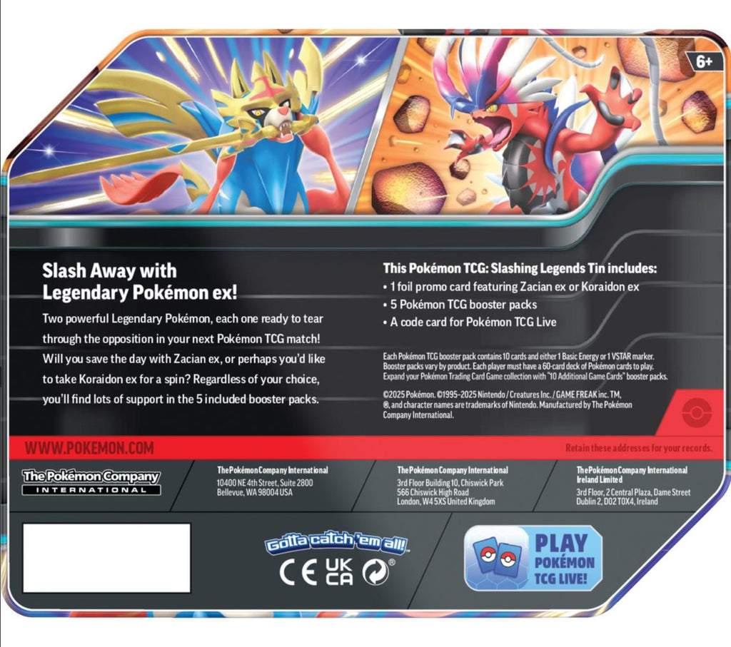 Pokemon Slashing Legends Tin Trading Cards