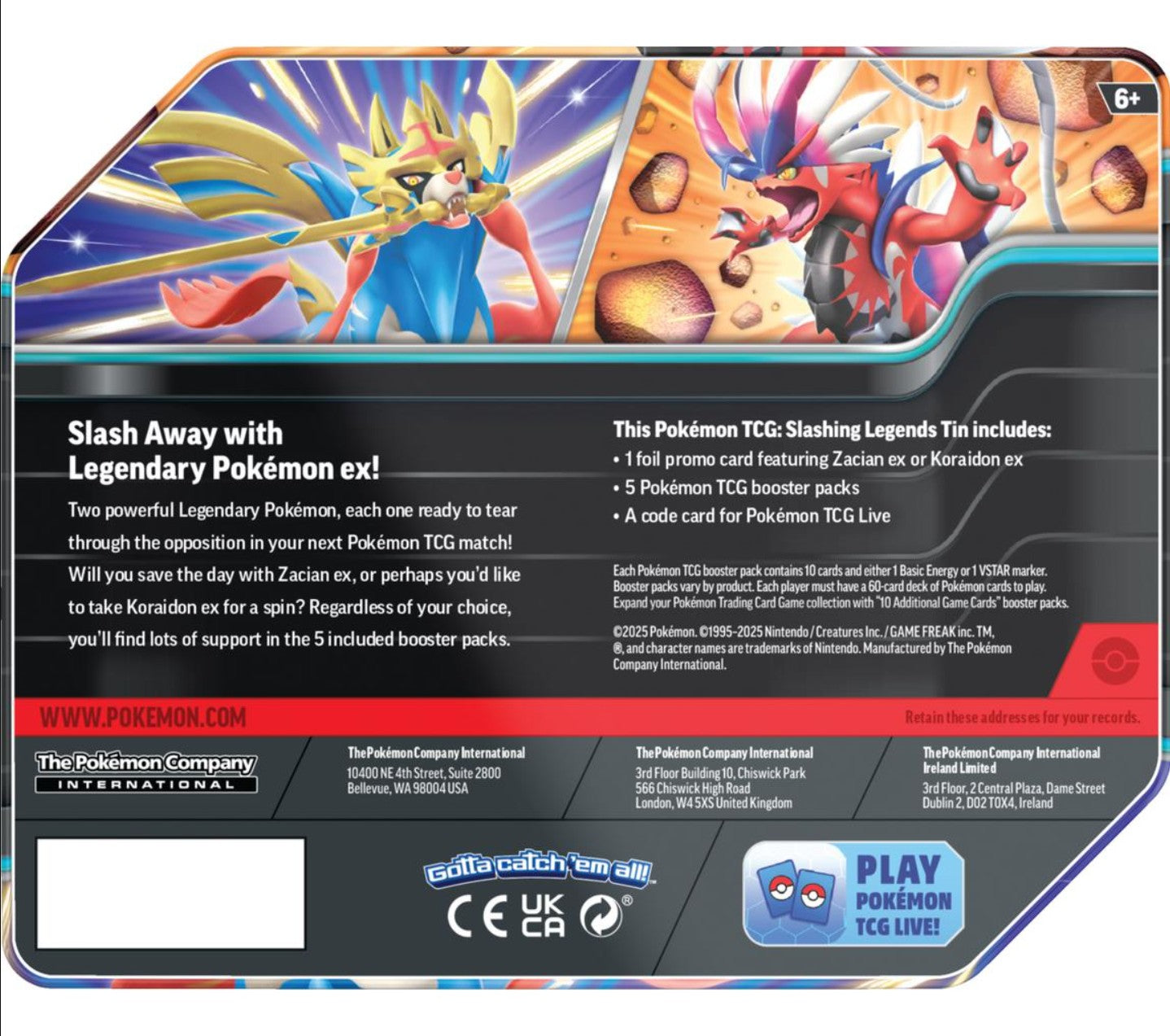 Pokemon Slashing Legends Tin Trading Cards