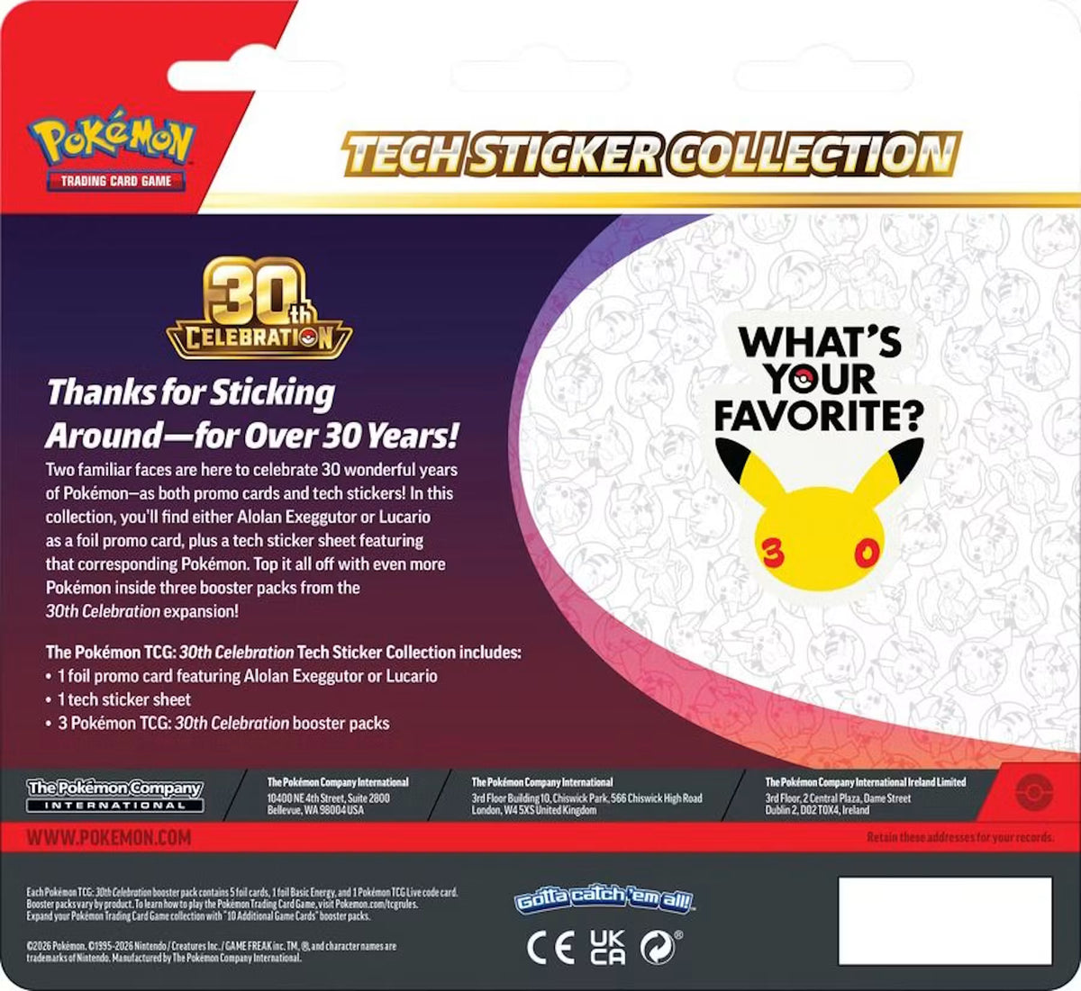 Pokemon 30th Celebration Tech Sticker Collection Box Trading Cards